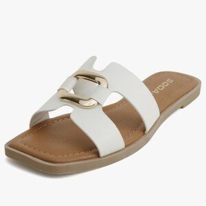 EUC White Slides with Gold tone Hardware size 8